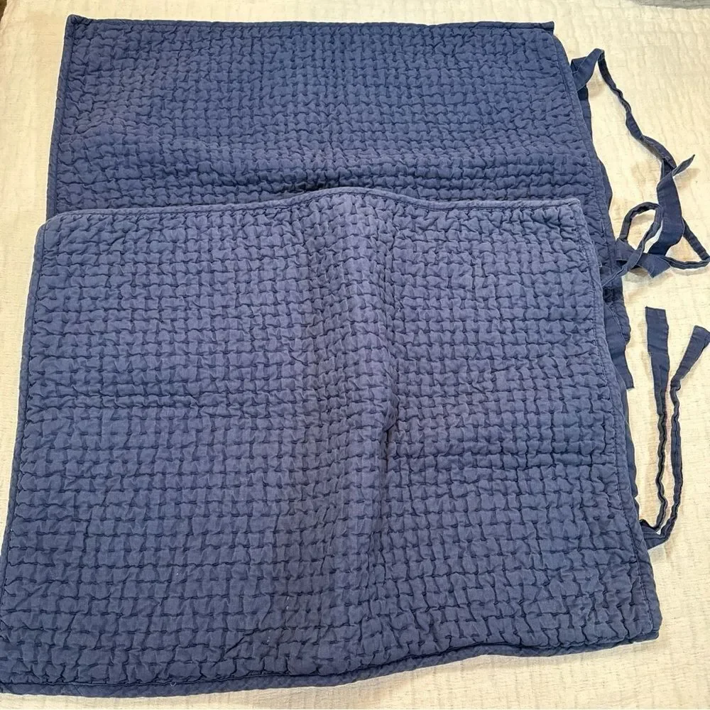 Pottery Barn Pick-Stitch Cotton Linen Set Of 2 Standard Shams Navy Blue